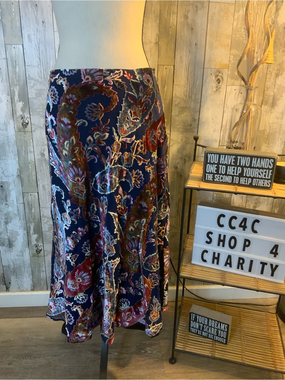 Talbots Navy Floral Velvet Midi Skirt